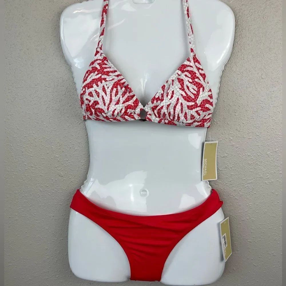 NWT MICHAEL Michael Kors Sea Coral Bikini Top and Matching Bottoms Size S